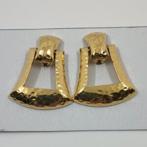Vintage Monet Gold Door Knocker Clip Earrings.